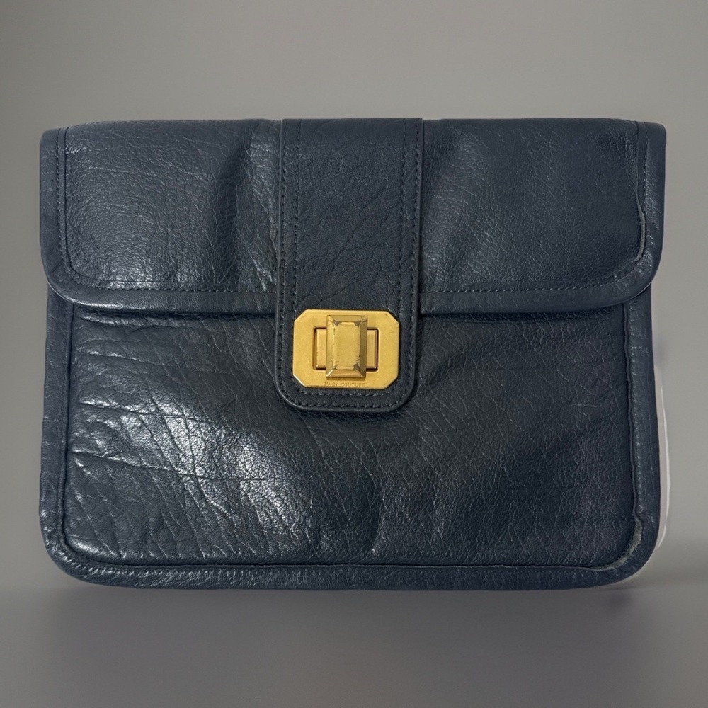Juicy Couture Black Leather Gold Buckle Apple‎ iPad Tablet Case Sleeve Clutch